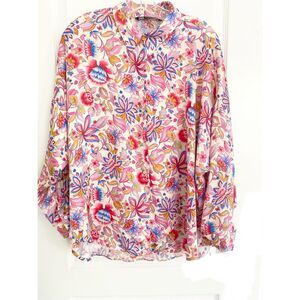 ZARA Floral Long Dolman Sleeve Button Down Shirt Sz Xl